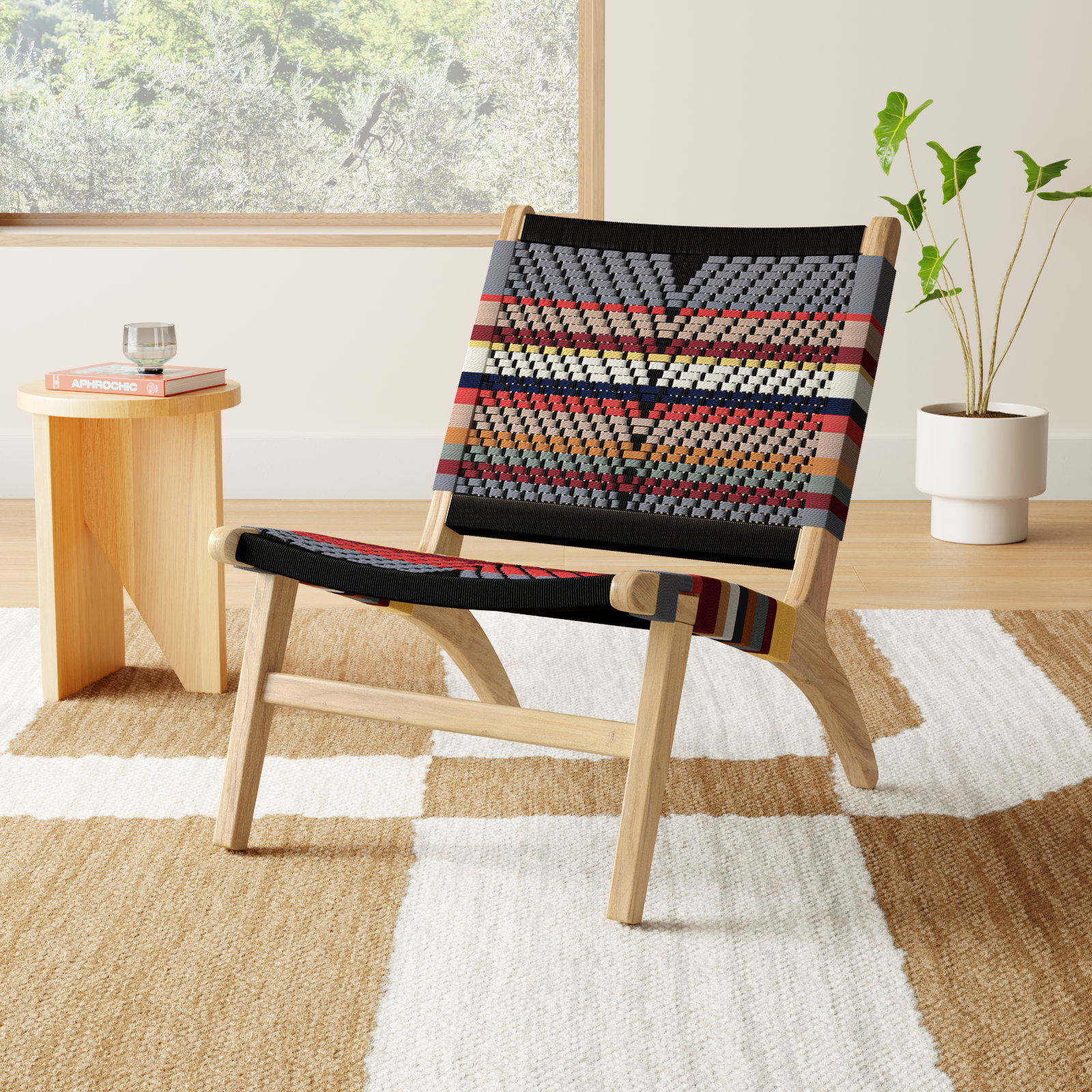 Masaya Upholstered Accent Chair, Teak, Black/Red/Yellow