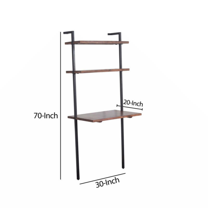 Industrial 3-Tier Brown Mango Wood Ladder Wall Shelf