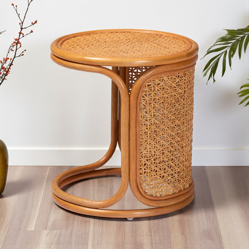 Demetric Large Bohemian Honey Rattan End Table, 23.33" H x 23.33" W x 23.33" D, 1