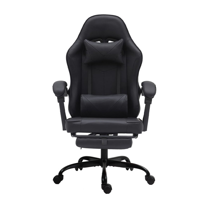 Reclining Ergonomic Faux Leather Swiveling PC & Racing Game Chair with Footrest, 46.46" H x 18.89" W x 19.92" D, Black