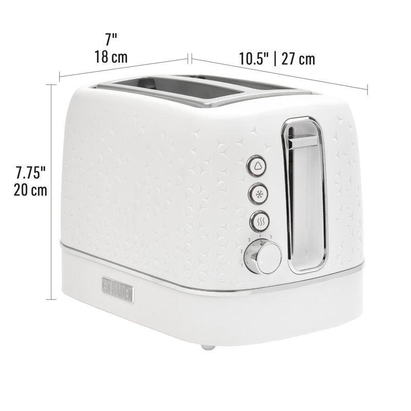 White and Chrome Stainless Steel 2-Slice Toaster with Wide Slot and Crumb Tray