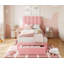 Base de lit tapissier Chic Chic - taille simple, tête de lit Wave, tiroir de rangement sous le lit, support de lattes en bois moderne, robuste et confortable, assemblage facile, aucune boîte fraîche nécessaire - rose, taille simple-2026748395