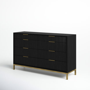 6 Drawer Dresser - Black Chest of Drawers with Gold Handles - Modern  Storage Solution for Bedroom, Living Room, Hallway - Sturdy and Stylish
