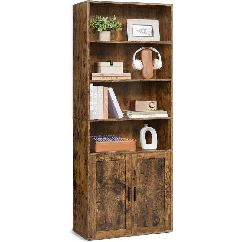 Bookcase, 6-Tier Tall Bookshelf, Book Shelf With Doors, Shelving Unit, 24 X 60 X 175 Cm, For Living Room, Home Office, Dinning Room