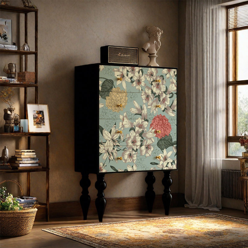 Commode 5 tiroirs en bois de pin