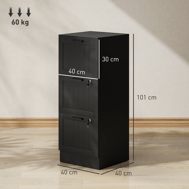 HOMCOM File Cabinet with Lock for A4 and Letter Size Folders, Black, 101cm H x 40cm W x 40cm D