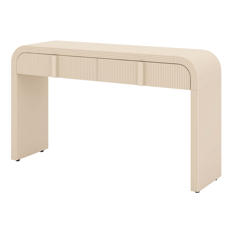 Console avec 2 tiroirs, tables à canapés modernes aux courbes arrondies uniques, table d'entrée cannelée, Crème abricot