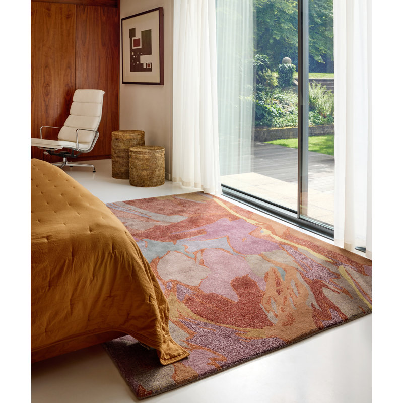Saltillo Handmade Wool Abstract Area Rug, Rosewood, Rectangle 6'7 x 9'2