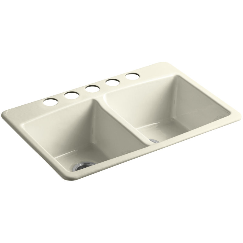 Brookfield 33" L x 22" W x 9-5/8" Under-Mount Double-Equal Kitchen Sink, Cane Sugar