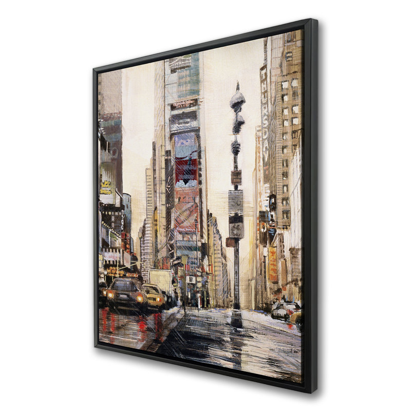 «Big City Street with Skyscrapers», art sur toile encadré gris