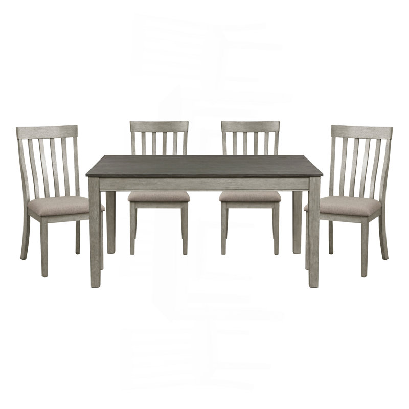 Table de salle à manger style Country Casual 5 pièces avec tiroirs et chaises d'appoint 4X, Gris clair