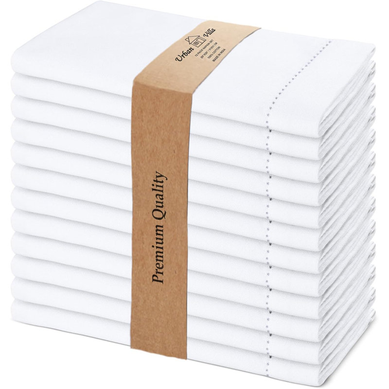 Cloth Napkins White Hemstitch Dinner Napkins Set of 12 (20X20)