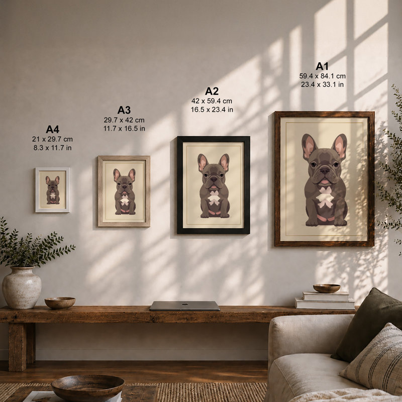 Playful Bulldog Modern - Print, Walnut, A1 - 84.1 x 59.4 cm