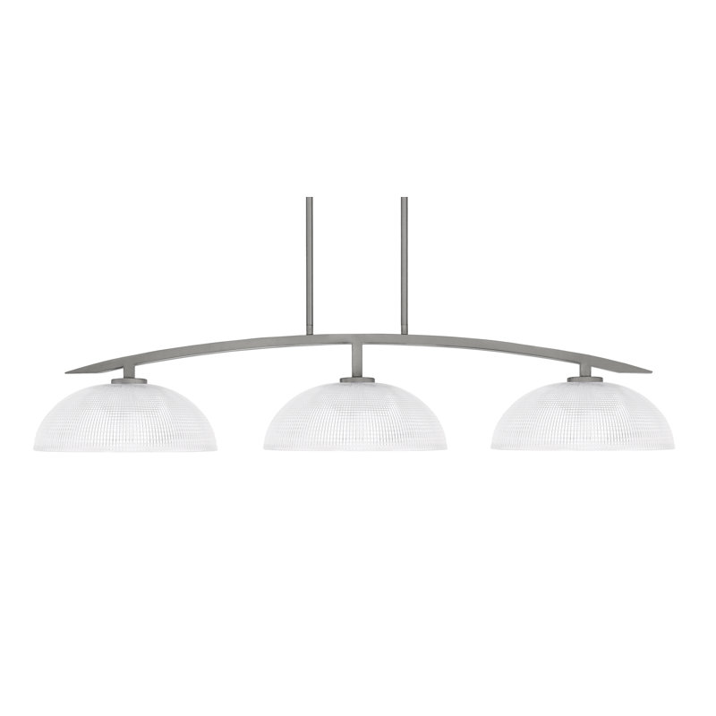Luminaire pour îlot de cuisine 3 lumières Kurve illustré en finition graphite avec verre côtelé transparent de 13 po