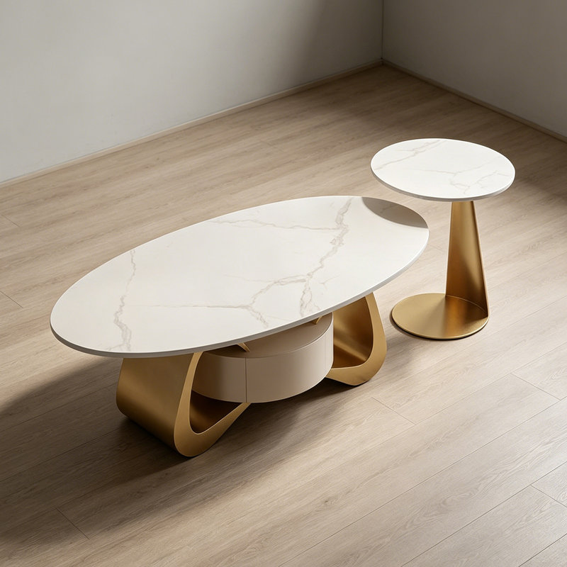 Table basse moderne de luxe italien, H 16,53 po x L 55,11 po x l 31,49 po, Doré