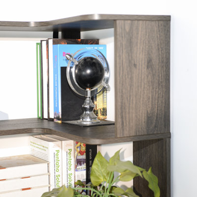 Bibliothèque de coin autoportante de 90 cm (35,43 po) pour le salon, la chambre à coucher, le bureau personnel, la bibliothèque en bois avec panneau anti-chute et dispositif anti-basculement, Vitrine de rangement ouverte 5 couleurs