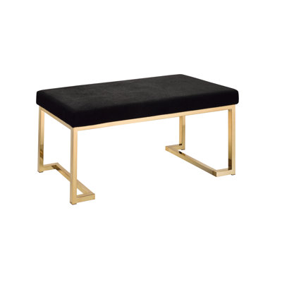 Sleek Black Bench With Cushion And Gorgeous Champagne Stand Modern Fabric & Flair. Faux Fur Seating, Cushion. Rectangular Armless Backless Shape. Metal Base Plating. Enhances Room . 16.07"D X 40.22"W