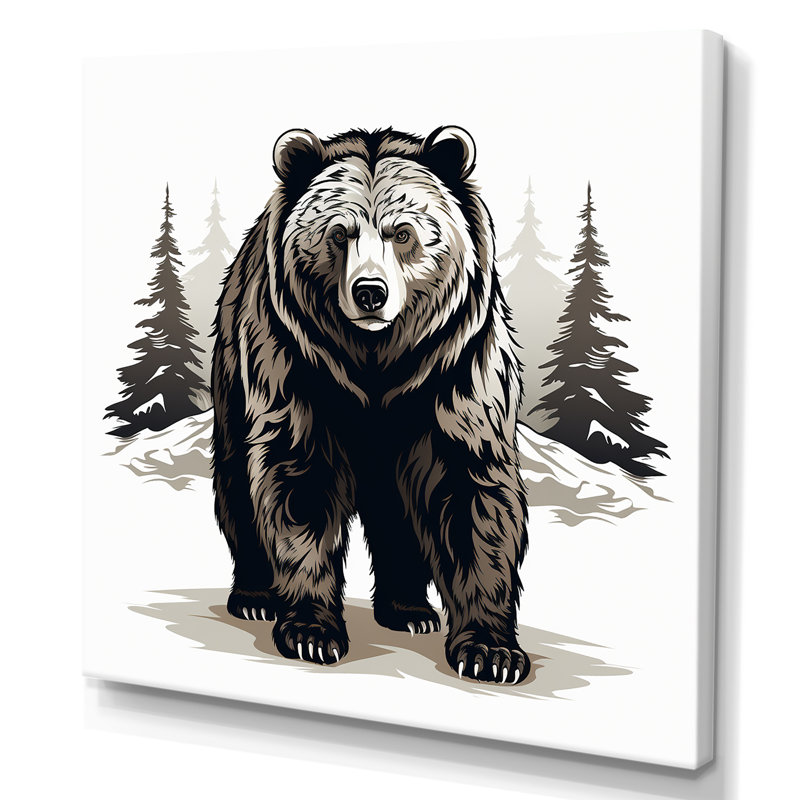 «Curious Bear Winter Forest II - Bear 2», art mural, Toile tendue, H 36 po x l 36 po x P 1,5 po