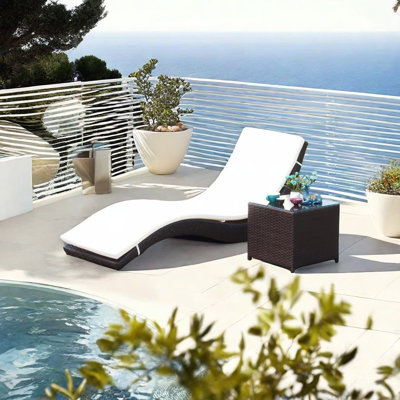 Handwoven Outdoor Chaise Lounge Outdoor Chaise Lounge Set with Table , Cushion Included