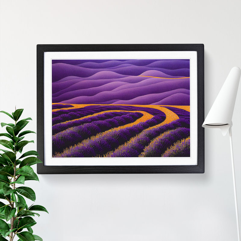 Lovable Lavender Flower Field - Single Picture Frame Print, Black, 34cm H x 46cm W x 2cm D