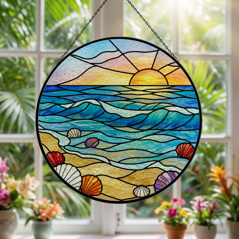 Vitrail 12 "H Sunset Beach, H 12 po x l 12 po