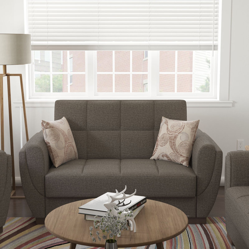 Collection Upholstered Convertible Loveseat With Storage, Polyester, Brown