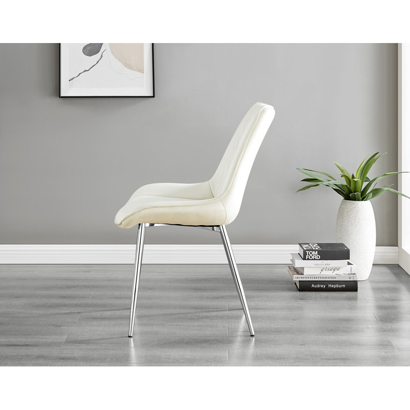 Sandy Classic Wood Effect & Metal Dining Table Set with 6 Luxury Velvet Dining Chairs, Cream/Silver