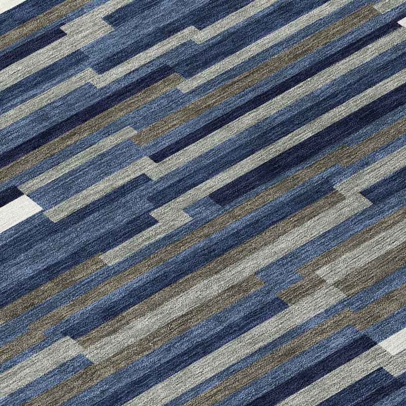 Tapis extérieur lavable rayé 8 pi bleu marine et gris ivoire