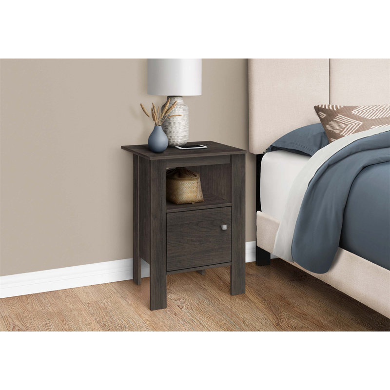 Table de chevet polyvalente en stratifié avec rangement, idéale pour le salon et la chambre à coucher, design transitionnel et beaucoup d'espace