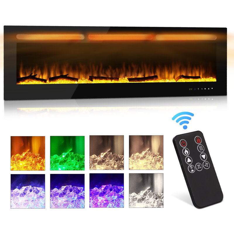 Electric Fireplace Insert Recessed Wall-Mounted Heater With 8 Flame Colours Timer Touch Screen And Remote Control