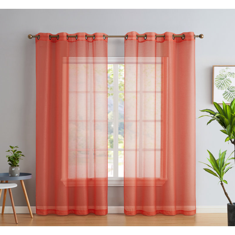 Carmille Semi-Sheer Grommet Curtain Panels, 54" W x 63" L, Coral Pink