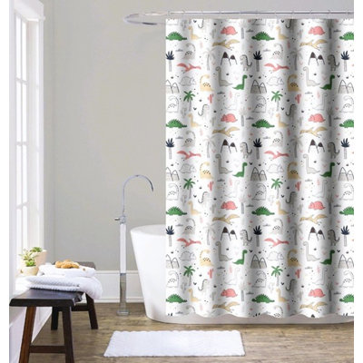Polyester Shower Curtain with Metal Hooks-Dinosaur