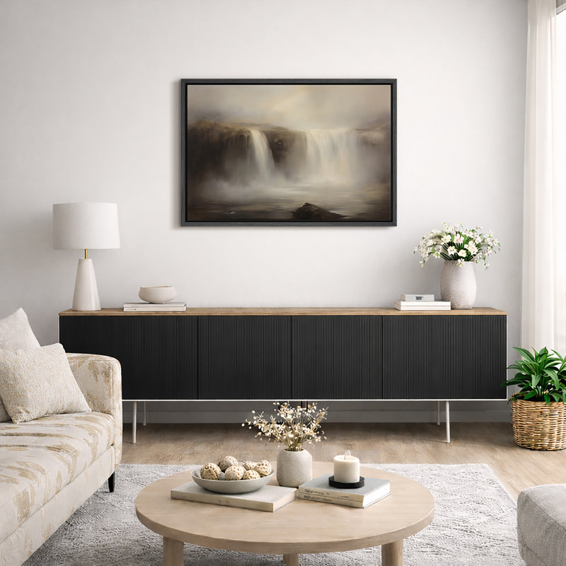 «Warm Beige Waterfall», art de paysage, photos de salon, impression sur toile encadrée, H 16 po x l 24 po x P 1,5 po