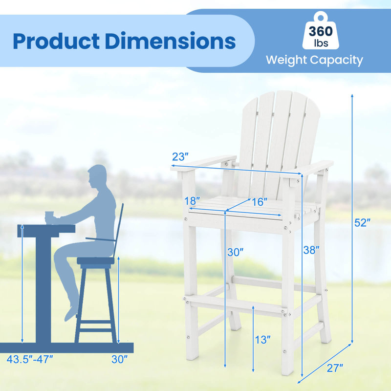 Tabouret d'extérieur à hauteur de bar Hdpe, Blanc