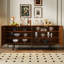 Buffet rétro en bois massif de bouleau avec sculptures géométriques 3D, armoire de rangement de luxe-521343212