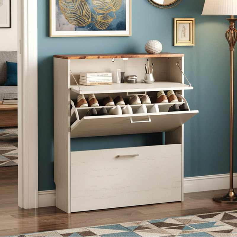 Armoire à chaussures à 2 tiroirs l 31 po, Blanc délavé