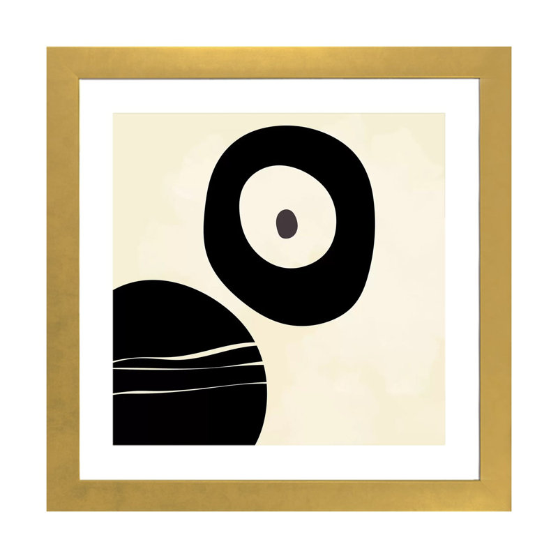 Shapes Black Brush Stroke White Abstract, Gold Paper, White, 16" H x 16" W x  1" D