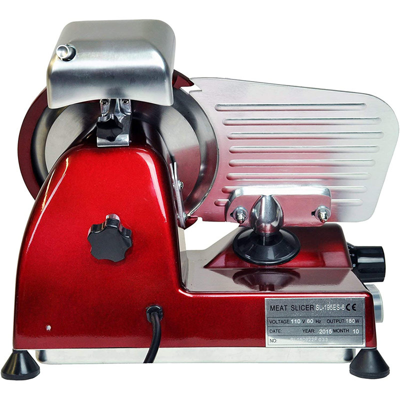 Red 7.67-Inch Stainless Steel Electric Meat Slicer with Blade Guard