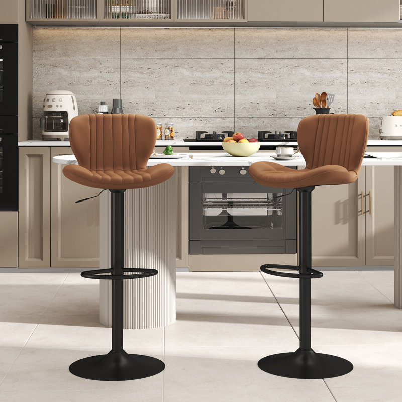 Adjustable Bar Stool With Footrest, 360° Swivel Metal Counter Stool,Set Of 2, Light Brown 