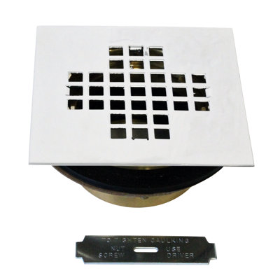 4-1/4" Square Grate Shower Drain Cover with 2" Brass Drain Pipe