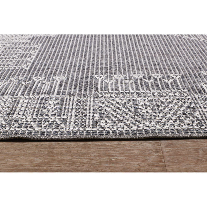 Armiead Polypropylene Gray/White Indoor/Outdoor Rug, Rectangle 2' x 3'