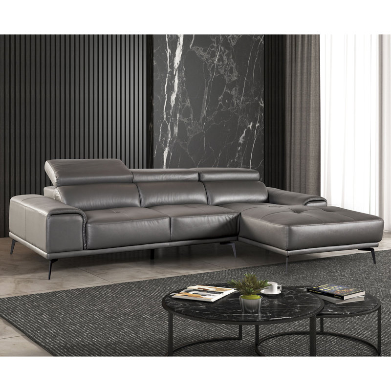 Hamblen Upholstered L-Shaped Sectional, Right Hand Facing, Gray Leather Match