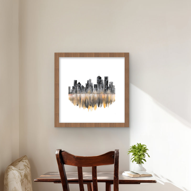 Impression de paysage urbain jaune aquarelle | Décor encadré noir