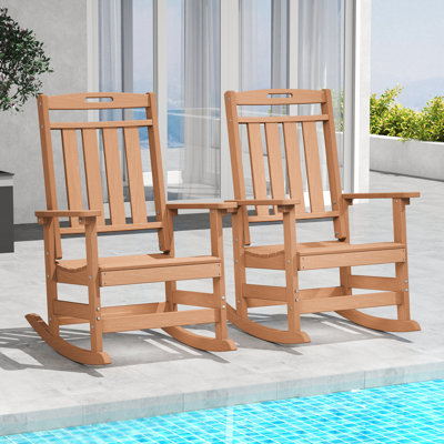 Set of 2 HDPE Rocking Chairs – All-Weather Heavy-Duty Patio Rockers with High Back for Porch, Lawn & Garden Comfort