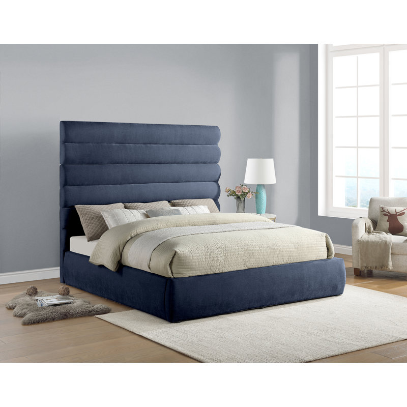 Lit en tissu Adam Chenille, Très grand, Tissu chenille bleu marine