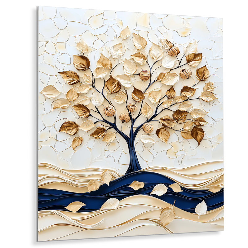 «Winter Harvest Glow Chestnut Tree II», art mural floral en métal, impression de chêne, H 20 po x l 12 po x P 0,84 po