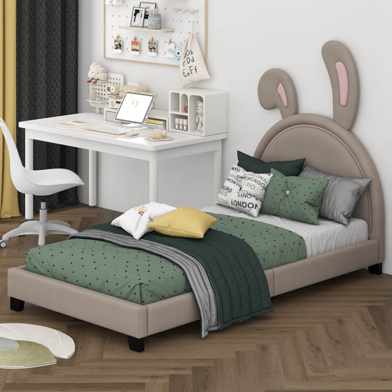 Upholstered PU Leather Platform Bed, Twin, Gray