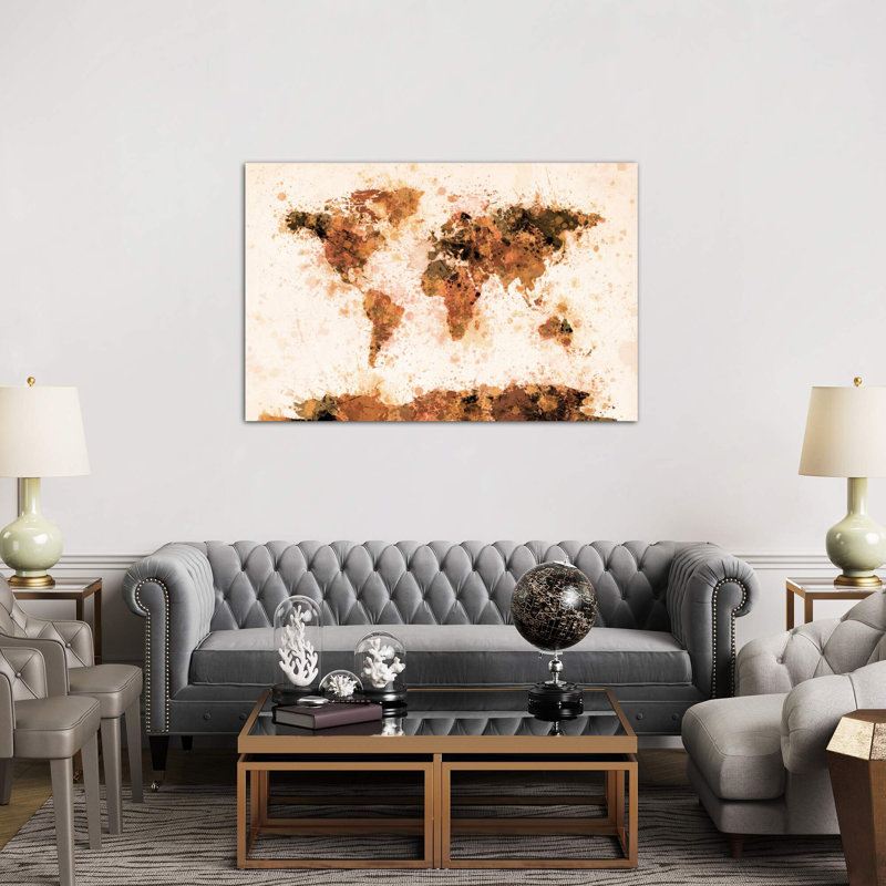 Splash World Map by Michael Tompsett - No Frame Print on Canvas, 66.04 cm H x 45.72 cm W x 1.91 cm D
