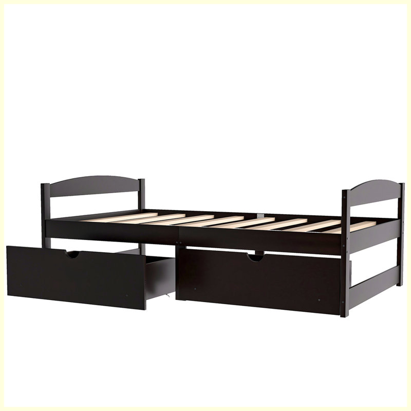 Structure de lit Charlie, lit plateforme, lit avec rangement, Espresso