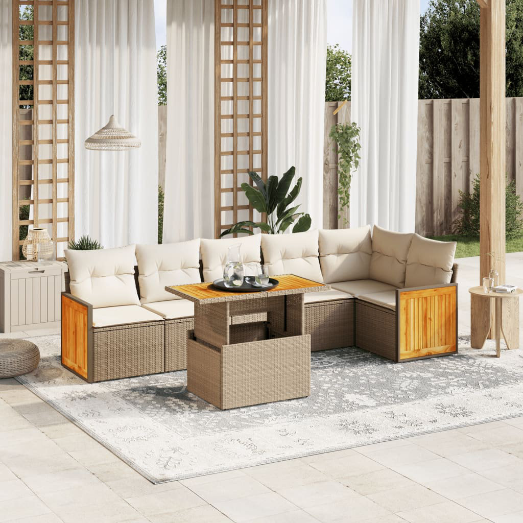 Vidaxl 7-Tlg. Garten-Sofagarnitur Mit Kissen Beige Poly Rattan